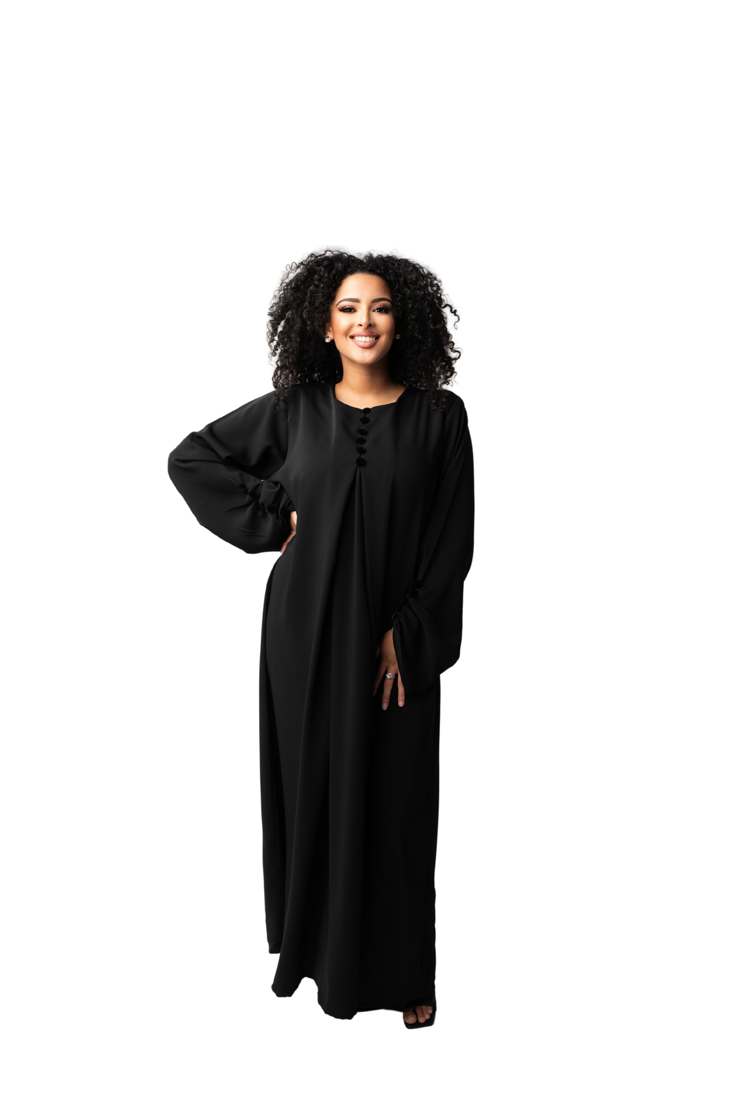 CLASSIC BLACK BUTTON ABAYA | BELA FAZANI