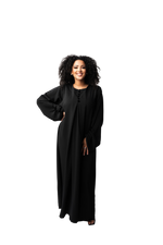 Load image into Gallery viewer, CLASSIC BLACK BUTTON ABAYA | BELA FAZANI
