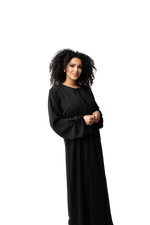 Load image into Gallery viewer, CLASSIC BLACK BUTTON ABAYA | BELA FAZANI
