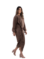 Load image into Gallery viewer, BROWN WRAPSKIRT ABAYA | BELA FAZANI
