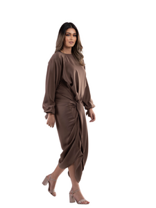 ABAYA SUR JUPE MARRON SIGNATURE  | BELA FAZANI