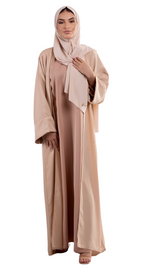 Load image into Gallery viewer, QAMAR NUDE KIMONO WITH UNDERDRESS | BELA FAZANI
