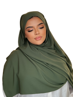 Load image into Gallery viewer, OLIVE GREEN CLASSIC LUXURY MEDINA SILK HIJAB | BELA FAZANI
