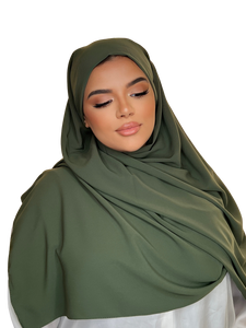 HIJAB EN SOIE DE MEDINE CLASSIQUE VERT OLIVE | BELA FAZANI