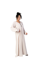 Charger l&#39;image dans la galerie, CLASSIC BEIGE BUTTON ABAYA | BELA FAZANI
