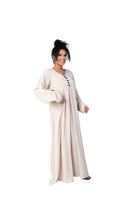 CLASSIC BEIGE BUTTON ABAYA | BELA FAZANI