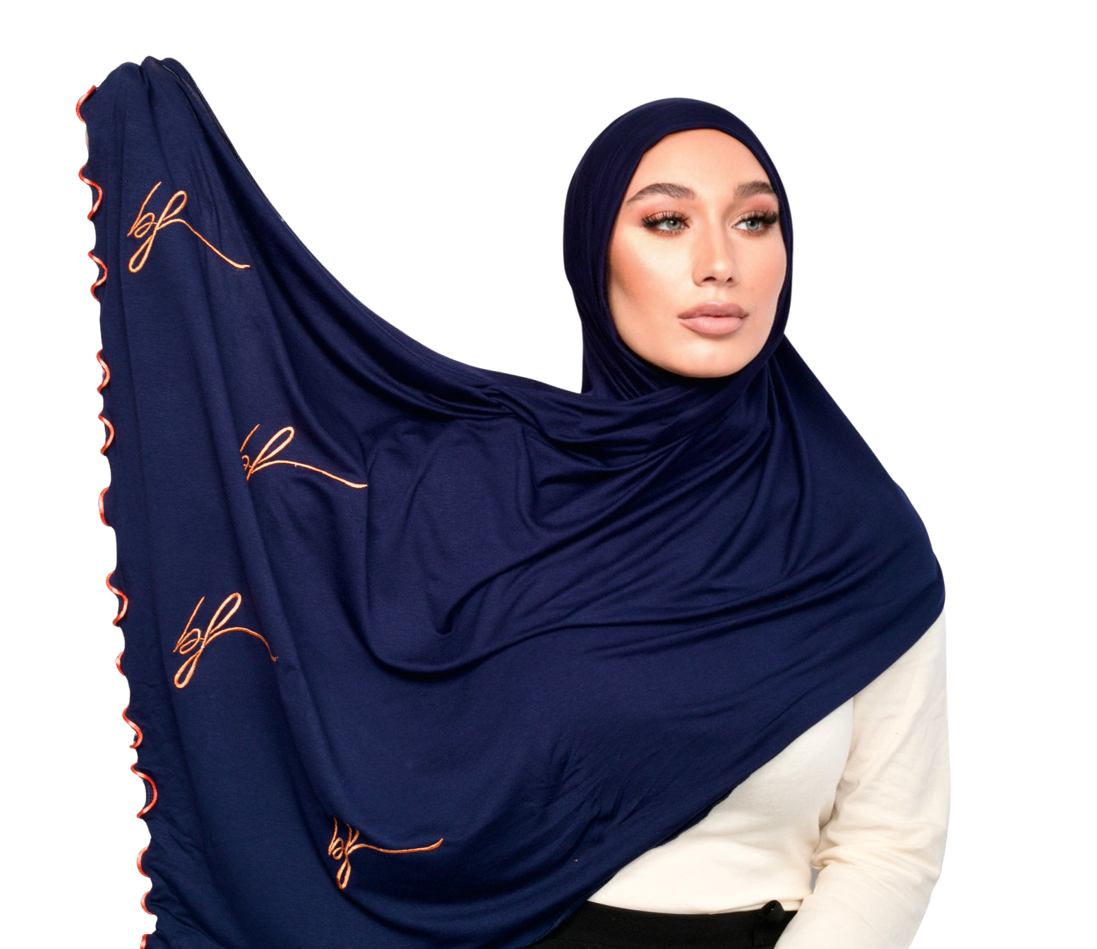 BLUE ORANGE BF JERSEY HIJAB | BELA FAZANI