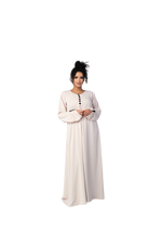 Load image into Gallery viewer, CLASSIC BEIGE BUTTON ABAYA | BELA FAZANI
