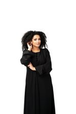 Load image into Gallery viewer, CLASSIC BLACK BUTTON ABAYA | BELA FAZANI
