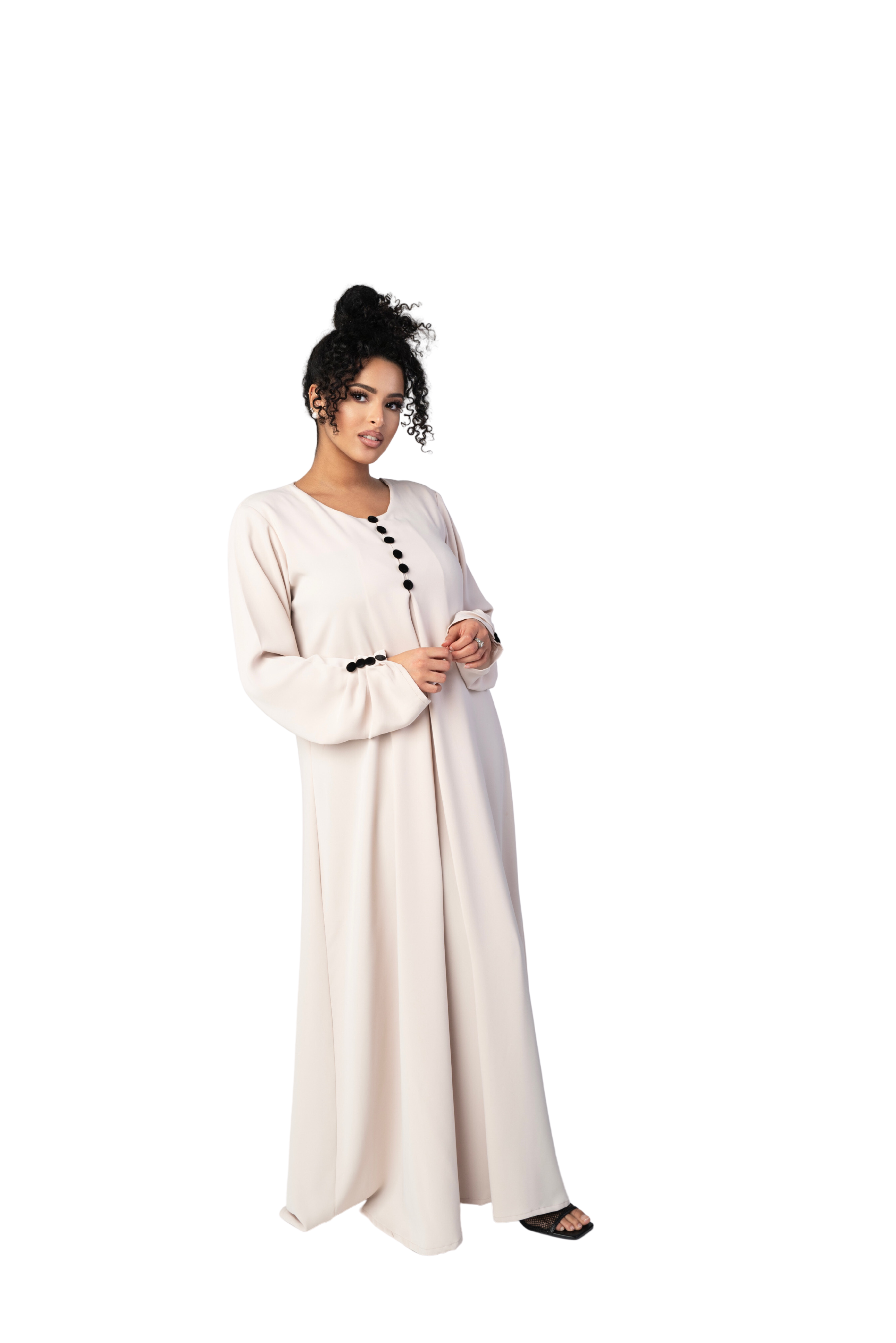 CLASSIC BEIGE BUTTON ABAYA | BELA FAZANI