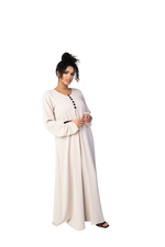 Load image into Gallery viewer, CLASSIC BEIGE BUTTON ABAYA | BELA FAZANI
