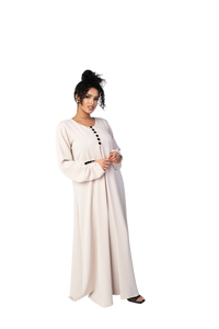 CLASSIC BEIGE BUTTON ABAYA | BELA FAZANI