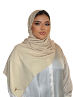 Load image into Gallery viewer, DOUBLE SPANISH WHITE CLASSIC LUXURY MEDINA SILK HIJAB | BELA FAZANI
