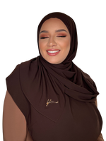 Load image into Gallery viewer, DARK BROWN CLASSIC LUXURY MEDINA SILK HIJAB | BELA FAZANI
