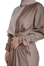 Load image into Gallery viewer, SIGNATURE TAUPE WRAPSKIRT ABAYA | BELA FAZANI
