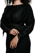 Load image into Gallery viewer, SIGNATURE BLACK WRAPSKIRT ABAYA | BELA FAZANI
