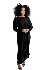 Load image into Gallery viewer, SIGNATURE BLACK WRAPSKIRT ABAYA | BELA FAZANI
