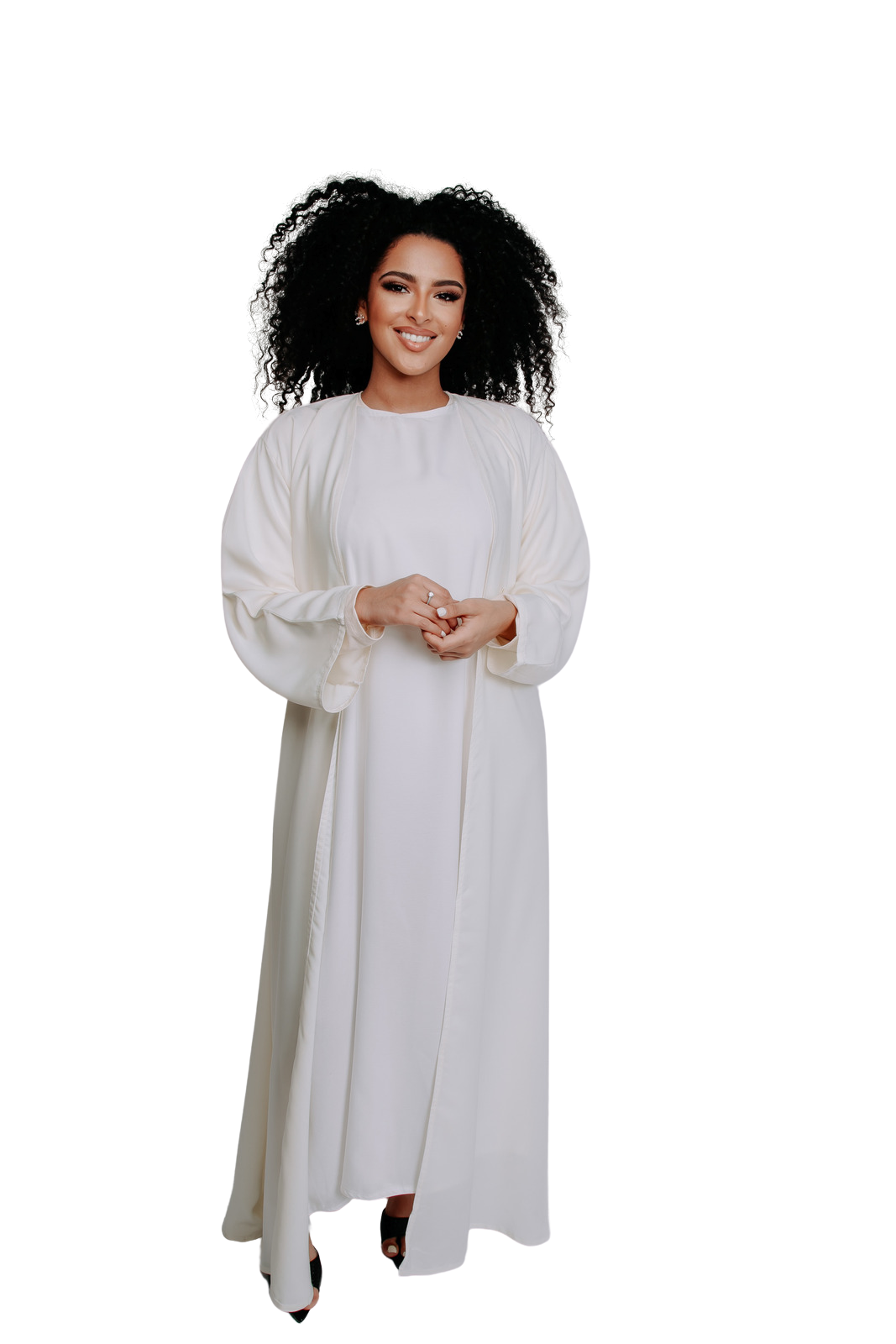 QATAR BLANC CASSÉ ABAYA avec ROBE INTÉRIEURE BLANCHE | BELA FAZANI