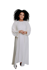 Load image into Gallery viewer, QATAR OFF WHITE ABAYA with WHITE INNER DRESS | BELA FAZANI
