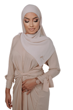 Load image into Gallery viewer, SIGNATURE BEIGE WRAPSKIRT ABAYA | BELA FAZANI
