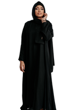 Load image into Gallery viewer, QATAR BLACK ABAYA with BLACK INNER DRESS | BELA FAZANI
