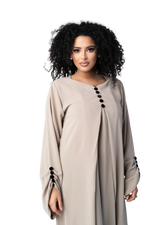 Load image into Gallery viewer, CLASSIC TAUPE BUTTON ABAYA | BELA FAZANI
