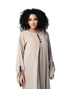 CLASSIC TAUPE BUTTON ABAYA | BELA FAZANI