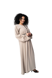 CLASSIC TAUPE BUTTON ABAYA | BELA FAZANI